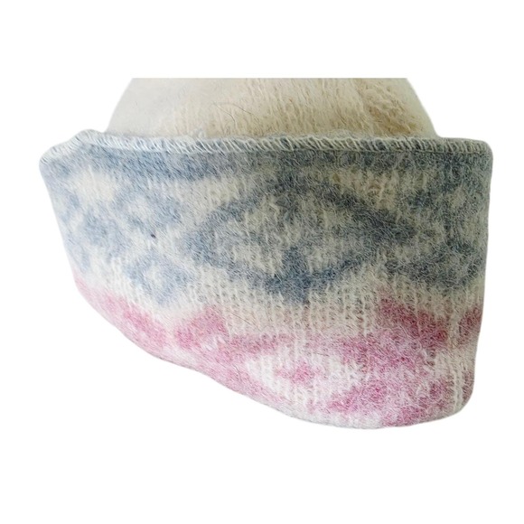 Vintage Samband of Iceland Wool Hat Fair Isle Knit Beanie Cap Cream Blue Pink main image 10